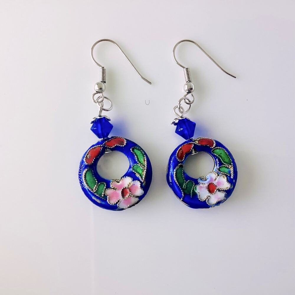 Cloisonné Enameled Floral Earrings